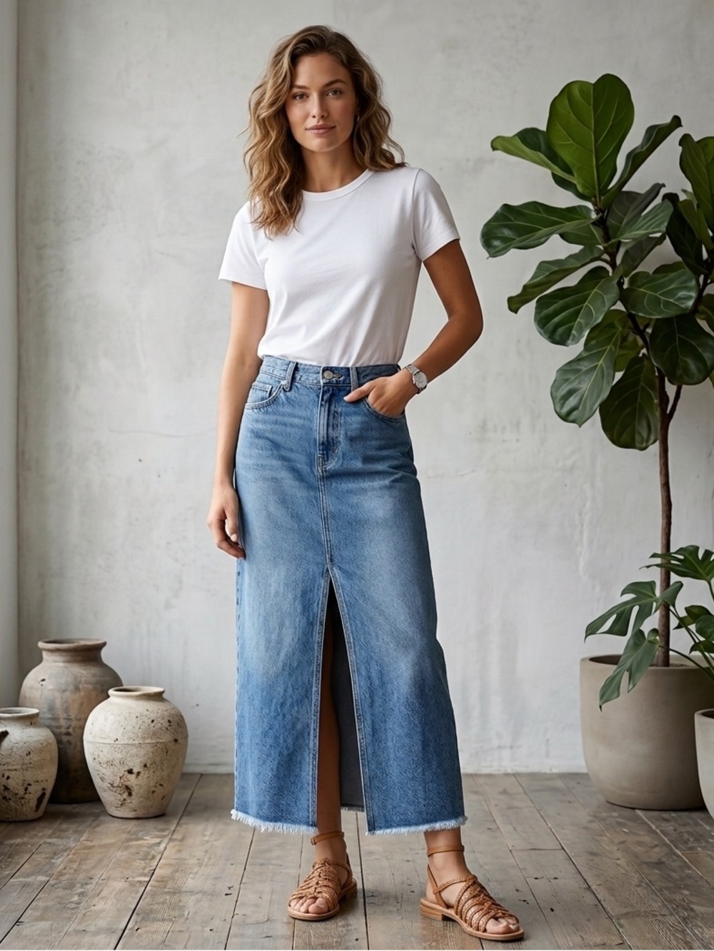 NWT J. Crew A-Line Denim Jean Skirt Long Maxi Raw Edge Hem